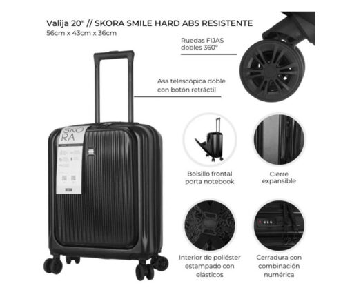 VALIJA CARRY ON 20" C/ PORTANOTEBOOK - SKORA - Imagen 2