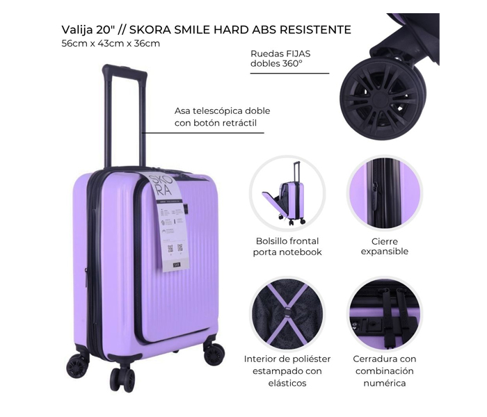 VALIJA CARRY ON 20" C/ PORTANOTEBOOK - SKORA - Imagen 2