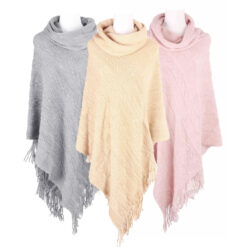 Alternative view of PONCHO TEJIDO CON CUELLO Y FLECOS - LA CHAPELLE