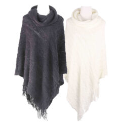 PONCHO TEJIDO CON CUELLO Y FLECOS - LA CHAPELLE
