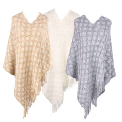 PONCHO TEJIDO ROMBOS Y FLECOS - LA CHAPELLE