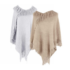PONCHO TEJIDO PANAL Y FLECOS - LA CHAPELLE