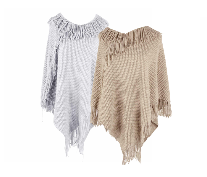 PONCHO TEJIDO PANAL Y FLECOS - LA CHAPELLE