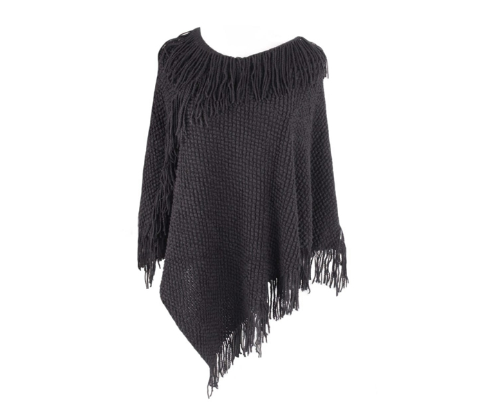 PONCHO TEJIDO PANAL Y FLECOS - LA CHAPELLE - Imagen 2